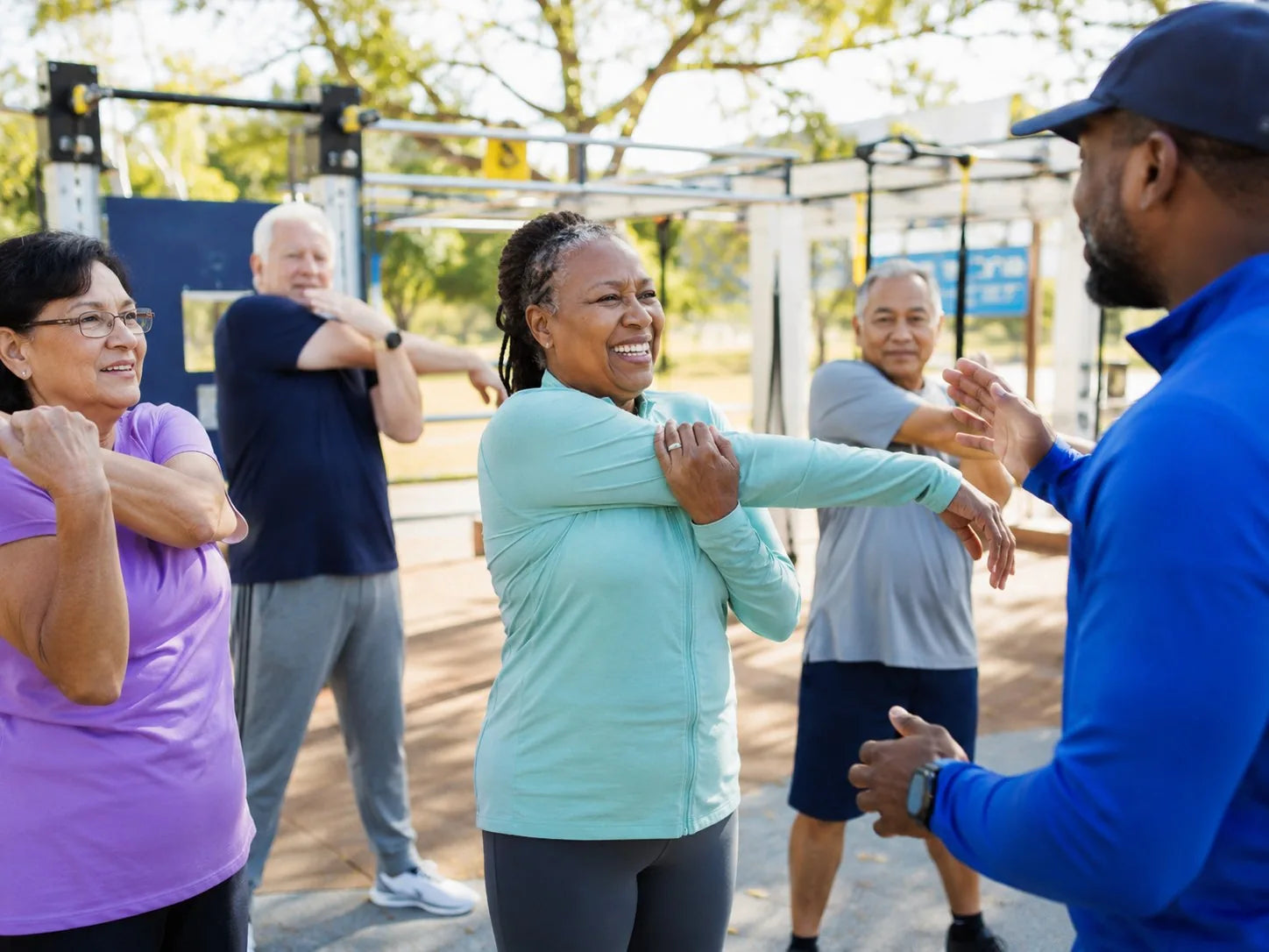 Community fitness and stretching outdoors