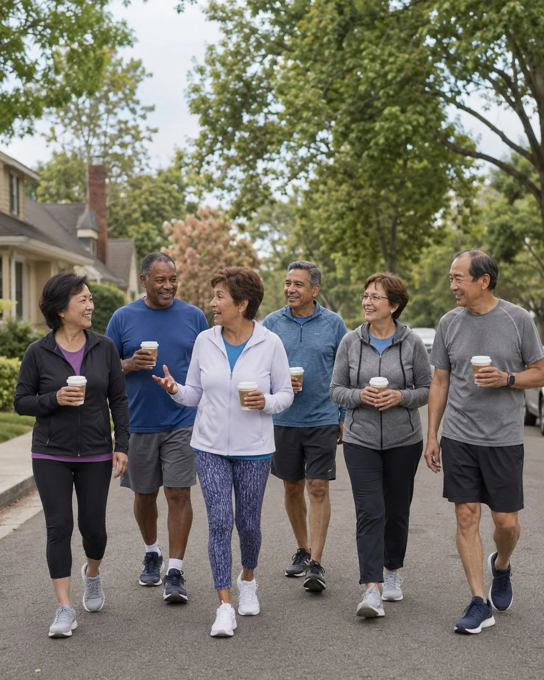 Diverse friends enjoying an everyday walk together
